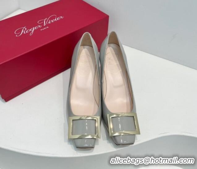 Classic Hot Roger Vivier Trompette Metal Buckle Pumps 7cm in Patent Leather Light Grey 611129