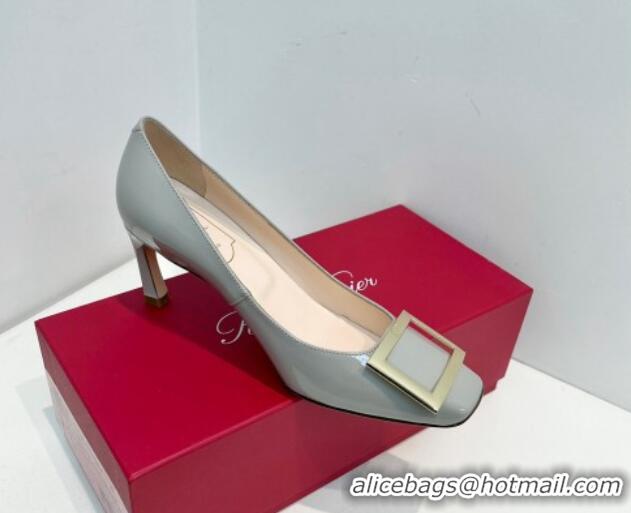 Classic Hot Roger Vivier Trompette Metal Buckle Pumps 7cm in Patent Leather Light Grey 611129