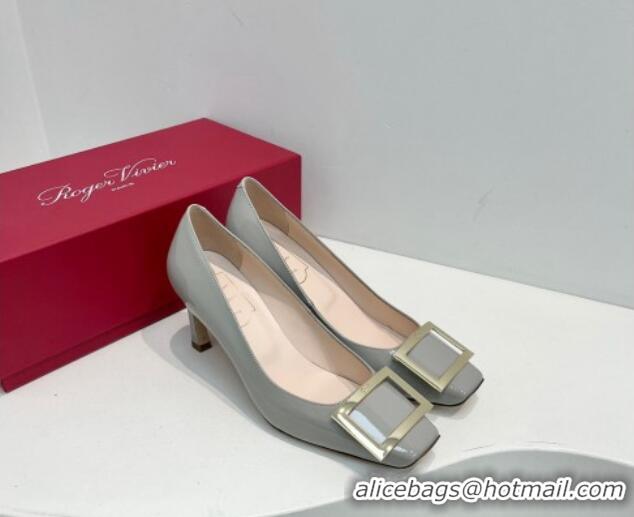 Classic Hot Roger Vivier Trompette Metal Buckle Pumps 7cm in Patent Leather Light Grey 611129