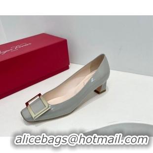 Leisure Roger Vivier Trompette Metal Buckle Pumps 4.5cm in Patent Leather Light Grey 611130