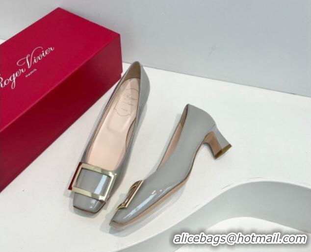 Leisure Roger Vivier Trompette Metal Buckle Pumps 4.5cm in Patent Leather Light Grey 611130