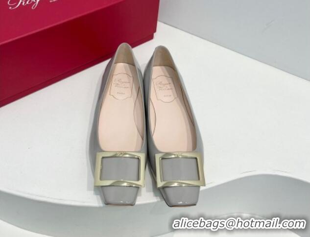 Best Price Roger Vivier Trompette Metal Buckle Ballerinas Flat in Patent Leather Light Grey 611131