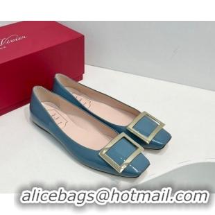 Unique Style Roger Vivier Trompette Metal Buckle Ballerinas Flat in Patent Leather Blue 611133