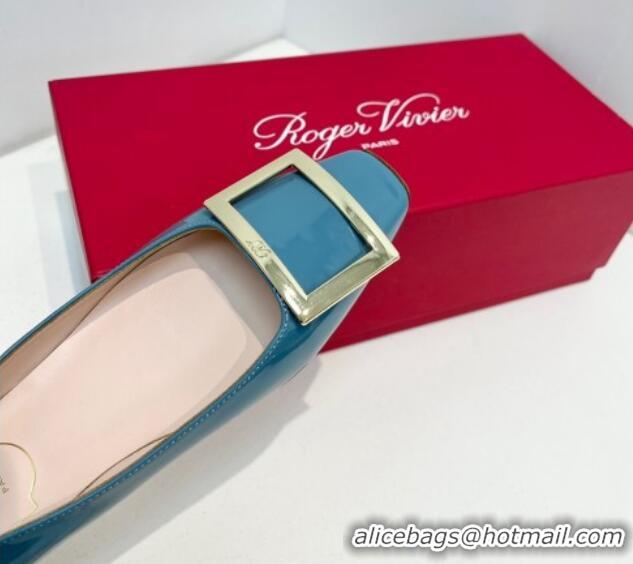 Unique Style Roger Vivier Trompette Metal Buckle Ballerinas Flat in Patent Leather Blue 611133