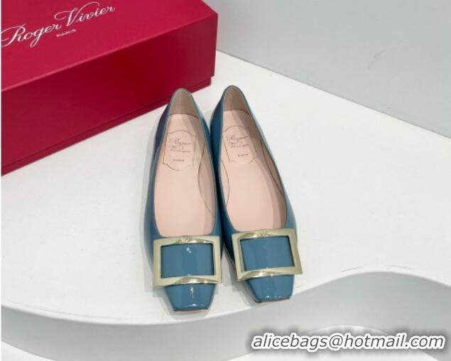 Unique Style Roger Vivier Trompette Metal Buckle Ballerinas Flat in Patent Leather Blue 611133