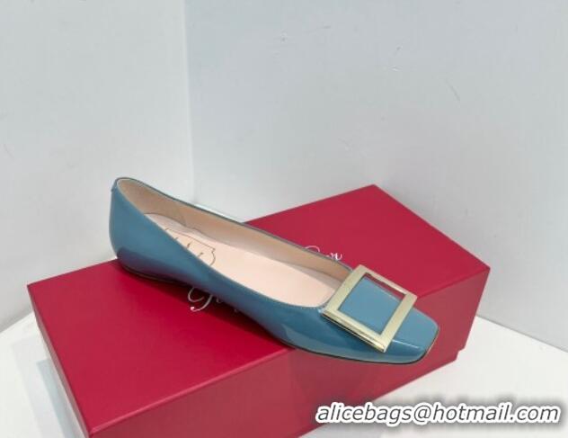 Unique Style Roger Vivier Trompette Metal Buckle Ballerinas Flat in Patent Leather Blue 611133