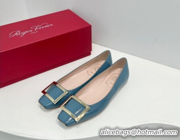 Unique Style Roger Vivier Trompette Metal Buckle Ballerinas Flat in Patent Leather Blue 611133