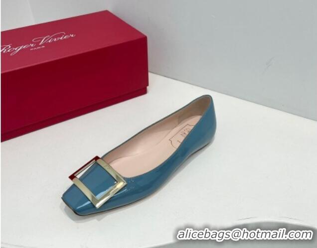 Unique Style Roger Vivier Trompette Metal Buckle Ballerinas Flat in Patent Leather Blue 611133