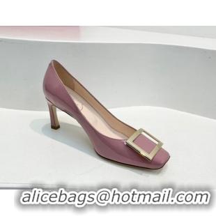 Good Looking Roger Vivier Trompette Metal Buckle Pumps 7cm in Patent Leather Pink 611135