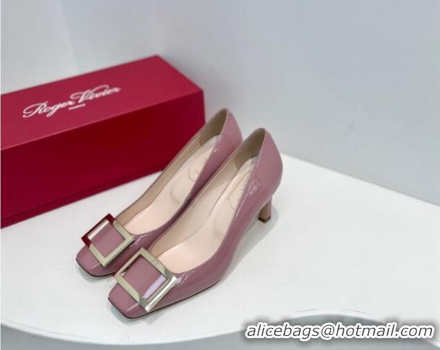 Good Looking Roger Vivier Trompette Metal Buckle Pumps 7cm in Patent Leather Pink 611135