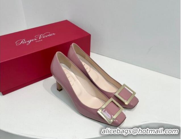 Good Looking Roger Vivier Trompette Metal Buckle Pumps 7cm in Patent Leather Pink 611135