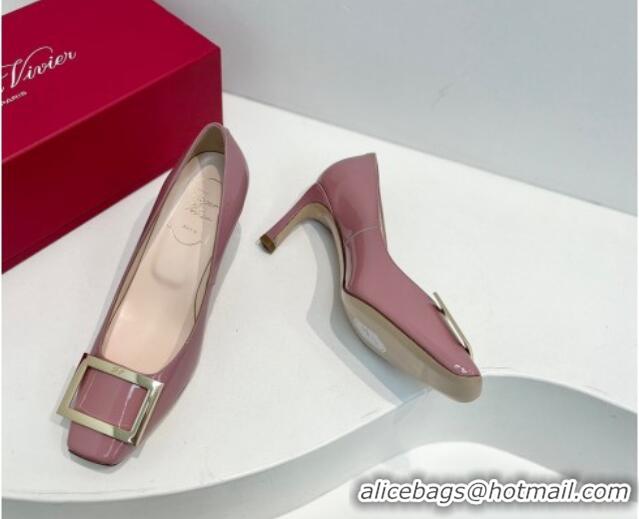 Good Looking Roger Vivier Trompette Metal Buckle Pumps 7cm in Patent Leather Pink 611135