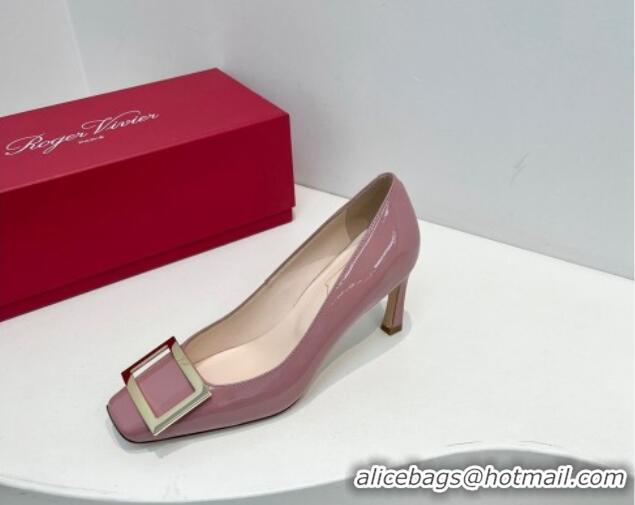 Good Looking Roger Vivier Trompette Metal Buckle Pumps 7cm in Patent Leather Pink 611135