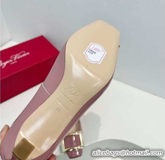 Good Looking Roger Vivier Trompette Metal Buckle Pumps 7cm in Patent Leather Pink 611135