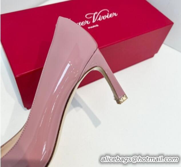 Good Looking Roger Vivier Trompette Metal Buckle Pumps 7cm in Patent Leather Pink 611135