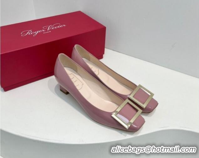 Low Cost Roger Vivier Trompette Metal Buckle Pumps 4.5cm in Patent Leather Pink 611136