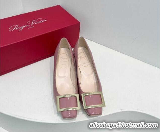 Low Cost Roger Vivier Trompette Metal Buckle Pumps 4.5cm in Patent Leather Pink 611136