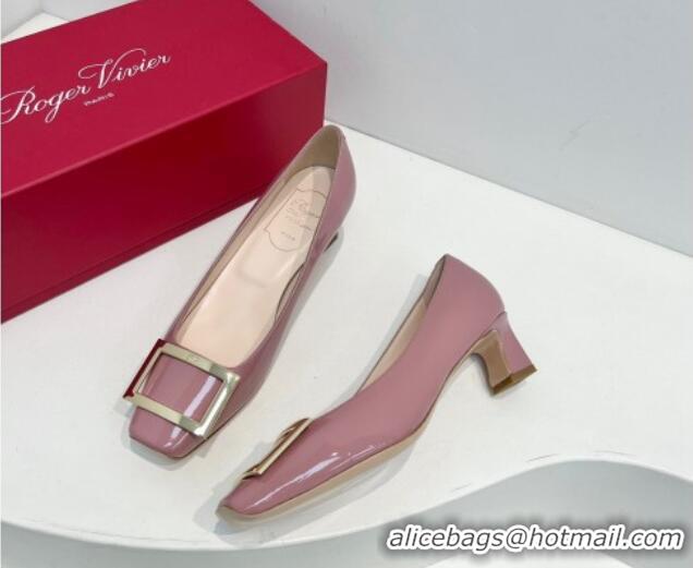 Low Cost Roger Vivier Trompette Metal Buckle Pumps 4.5cm in Patent Leather Pink 611136