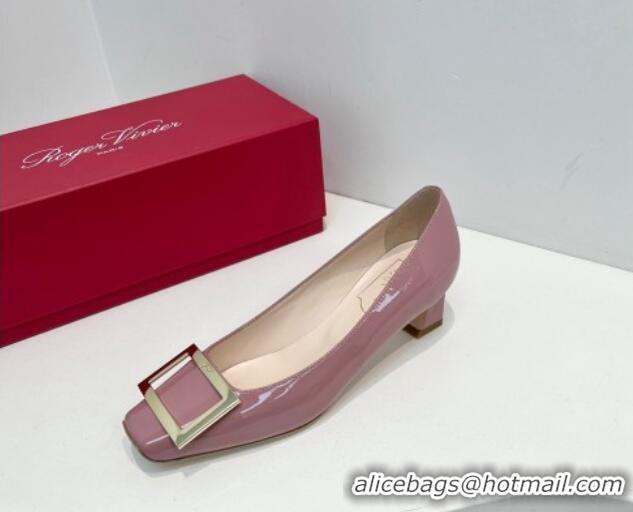 Low Cost Roger Vivier Trompette Metal Buckle Pumps 4.5cm in Patent Leather Pink 611136