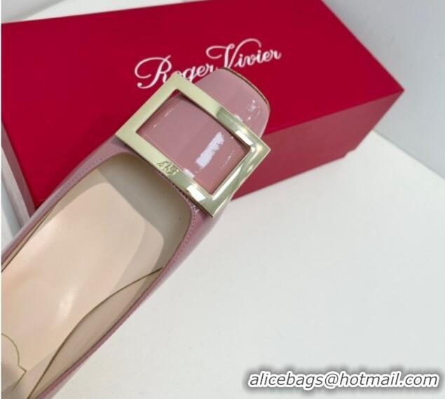 Low Cost Roger Vivier Trompette Metal Buckle Pumps 4.5cm in Patent Leather Pink 611136