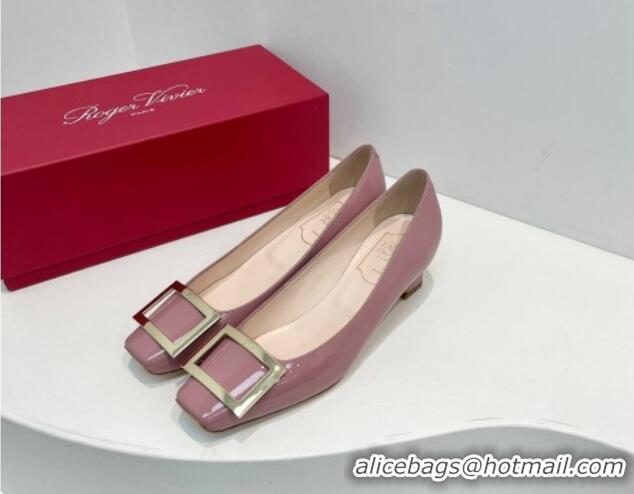 Low Cost Roger Vivier Trompette Metal Buckle Pumps 4.5cm in Patent Leather Pink 611136