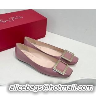 Luxurious Roger Vivier Trompette Metal Buckle Ballerinas Flat in Patent Leather Pink 611137