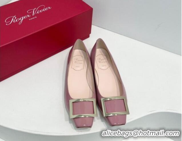 Luxurious Roger Vivier Trompette Metal Buckle Ballerinas Flat in Patent Leather Pink 611137