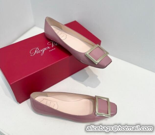 Luxurious Roger Vivier Trompette Metal Buckle Ballerinas Flat in Patent Leather Pink 611137