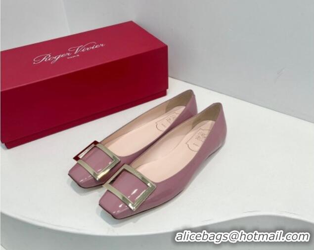 Luxurious Roger Vivier Trompette Metal Buckle Ballerinas Flat in Patent Leather Pink 611137