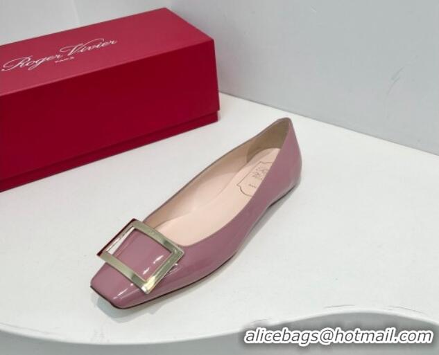 Luxurious Roger Vivier Trompette Metal Buckle Ballerinas Flat in Patent Leather Pink 611137