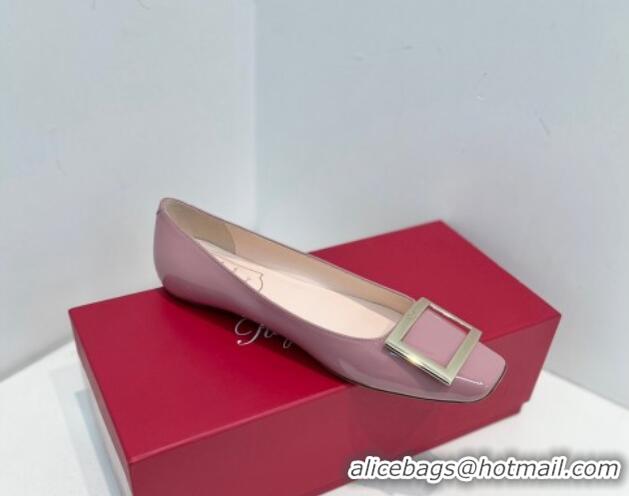 Luxurious Roger Vivier Trompette Metal Buckle Ballerinas Flat in Patent Leather Pink 611137