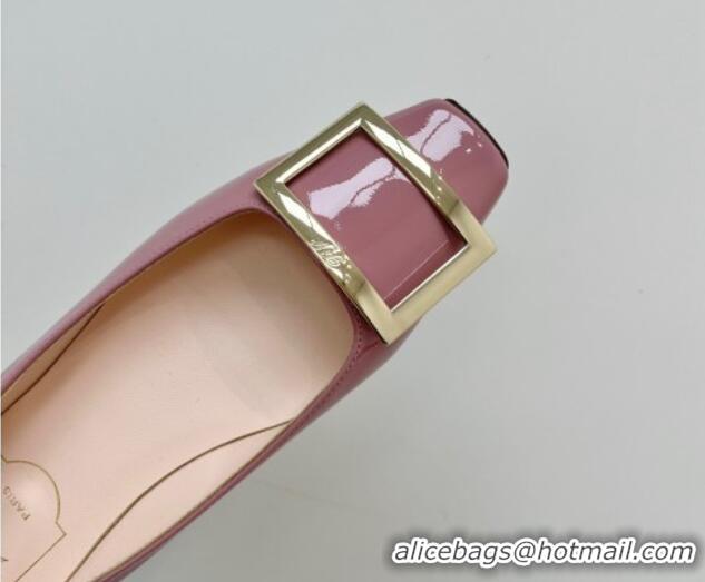 Luxurious Roger Vivier Trompette Metal Buckle Ballerinas Flat in Patent Leather Pink 611137