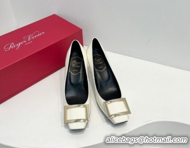 Luxury Roger Vivier Trompette Metal Buckle Pumps 7cm in Patent Leather White 611138