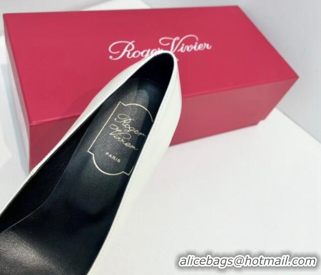 Luxury Roger Vivier Trompette Metal Buckle Pumps 7cm in Patent Leather White 611138