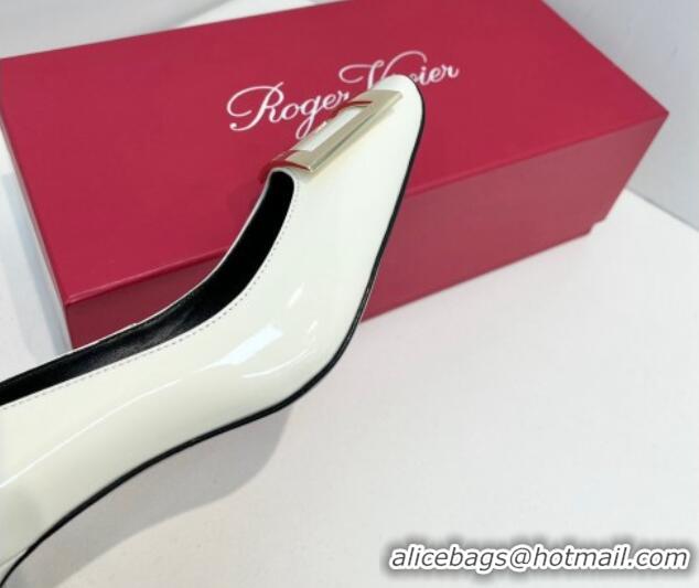 Luxury Roger Vivier Trompette Metal Buckle Pumps 7cm in Patent Leather White 611138