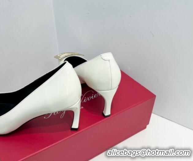 Luxury Roger Vivier Trompette Metal Buckle Pumps 7cm in Patent Leather White 611138