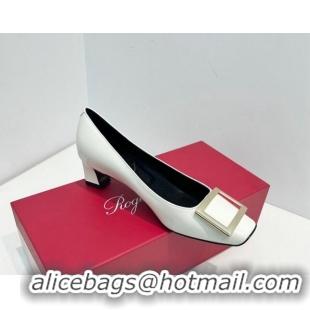 Best Product Roger Vivier Trompette Metal Buckle Pumps 4.5cm in Patent Leather White 611139