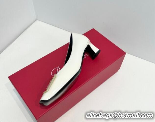 Best Product Roger Vivier Trompette Metal Buckle Pumps 4.5cm in Patent Leather White 611139