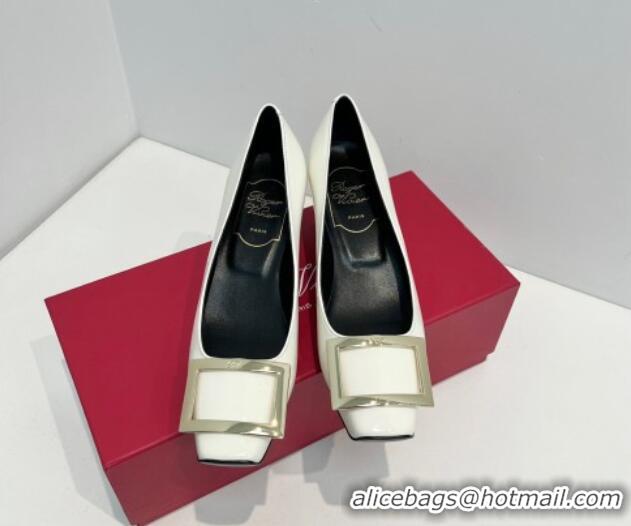 Best Product Roger Vivier Trompette Metal Buckle Pumps 4.5cm in Patent Leather White 611139