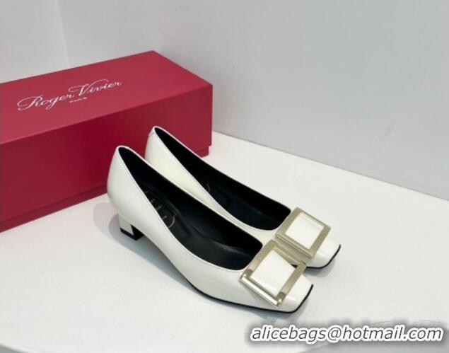 Best Product Roger Vivier Trompette Metal Buckle Pumps 4.5cm in Patent Leather White 611139