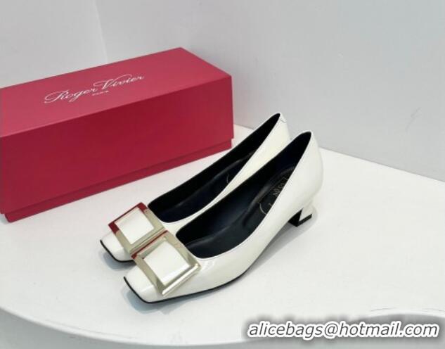 Best Product Roger Vivier Trompette Metal Buckle Pumps 4.5cm in Patent Leather White 611139