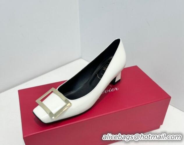 Best Product Roger Vivier Trompette Metal Buckle Pumps 4.5cm in Patent Leather White 611139