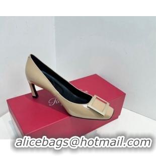 Buy Discount Roger Vivier Trompette Metal Buckle Pumps 7cm in Patent Leather Beige 611141