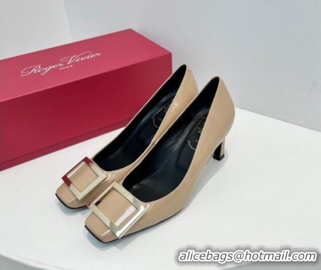 Buy Discount Roger Vivier Trompette Metal Buckle Pumps 7cm in Patent Leather Beige 611141