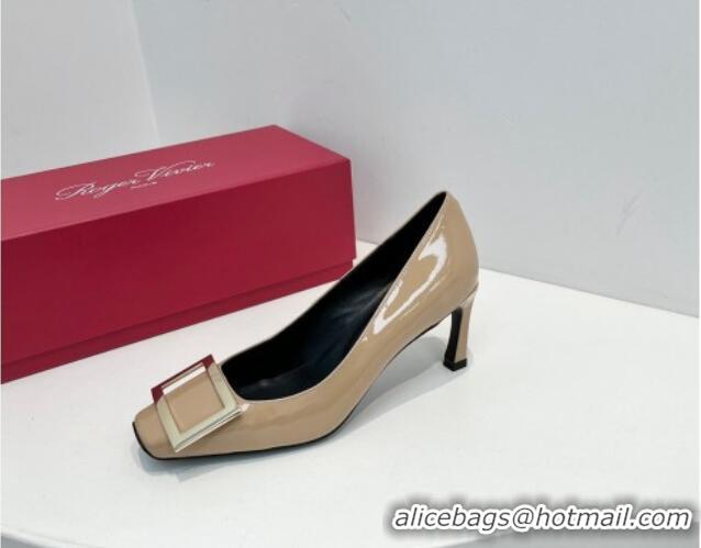 Buy Discount Roger Vivier Trompette Metal Buckle Pumps 7cm in Patent Leather Beige 611141