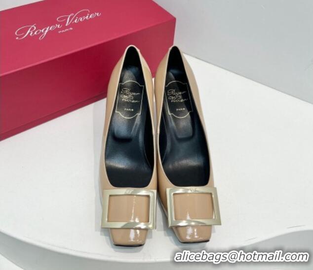 Buy Discount Roger Vivier Trompette Metal Buckle Pumps 7cm in Patent Leather Beige 611141