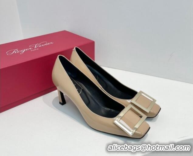 Buy Discount Roger Vivier Trompette Metal Buckle Pumps 7cm in Patent Leather Beige 611141