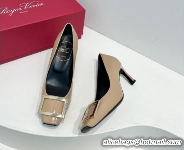 Buy Discount Roger Vivier Trompette Metal Buckle Pumps 7cm in Patent Leather Beige 611141