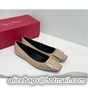 Good Product Roger Vivier Trompette Metal Buckle Ballerinas Flat in Patent Leather Beige 611143