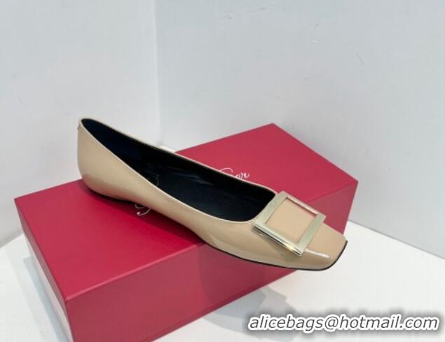 Good Product Roger Vivier Trompette Metal Buckle Ballerinas Flat in Patent Leather Beige 611143